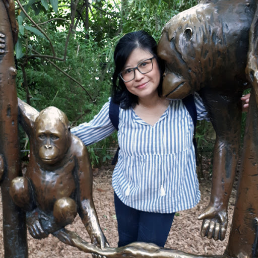 Michelle pictured with primate statues